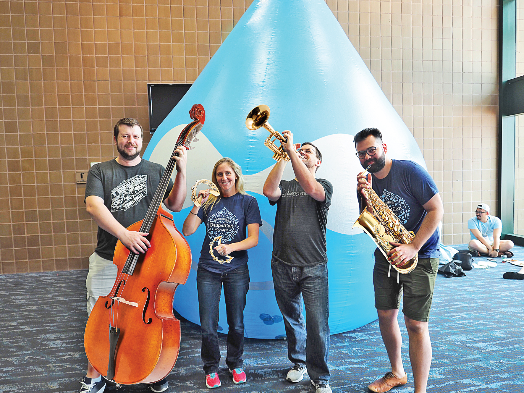 Thinkbean team being silly and pretending to play jazz